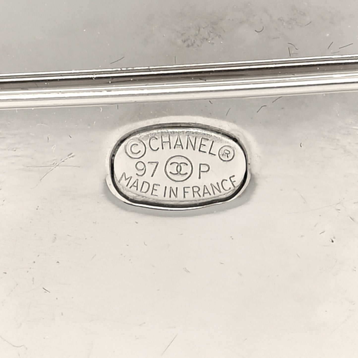 Metal Logo Plate Brooch Silver