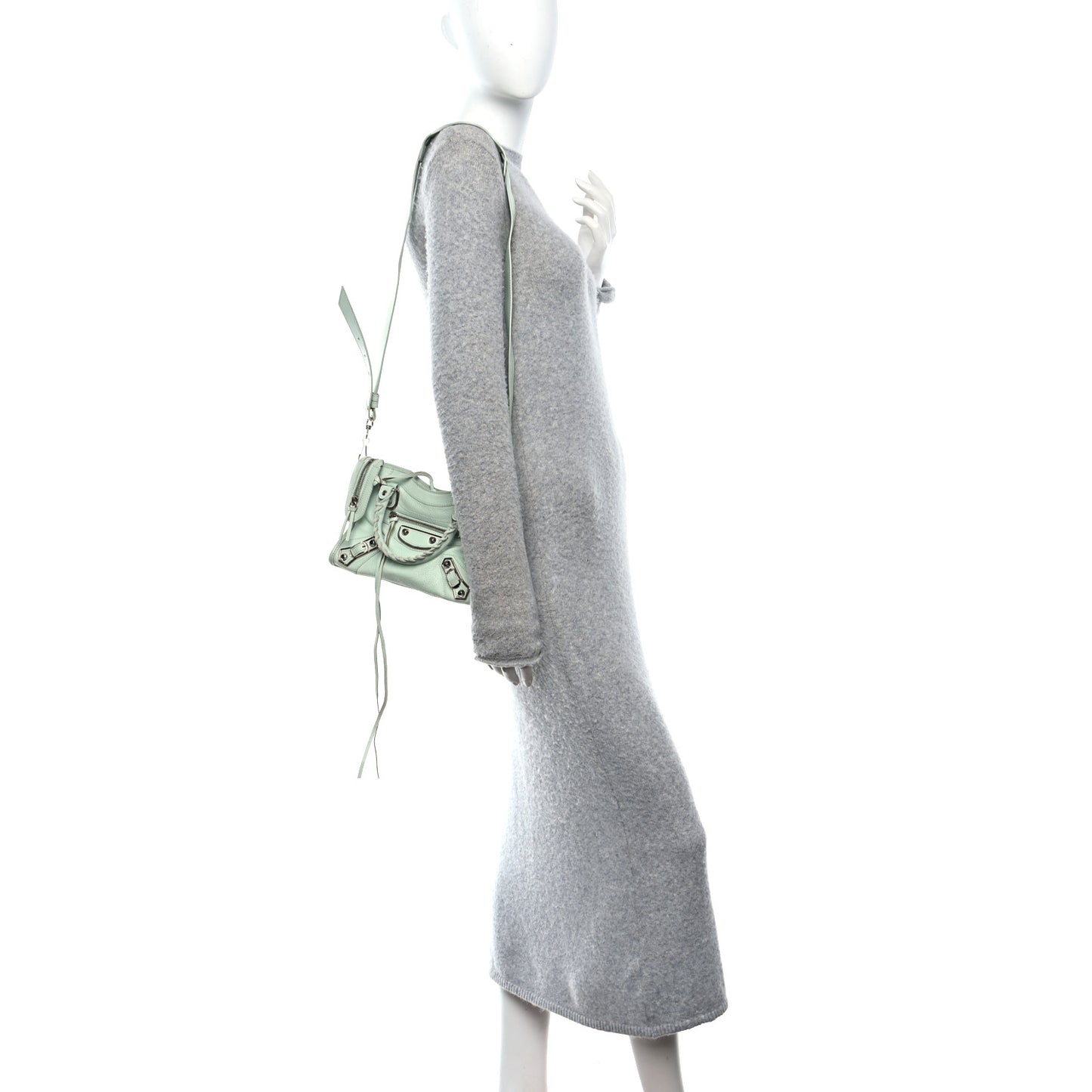 Chevre Silver Metallic Edge Hardware Mini City Vert Anis