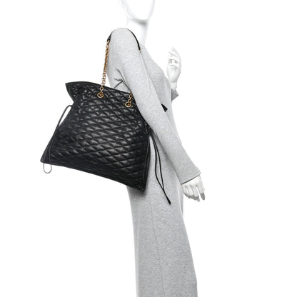 Saint Laurent Lambskin Quilted Pochon Drawstring Tote Bag Black 2 of 9