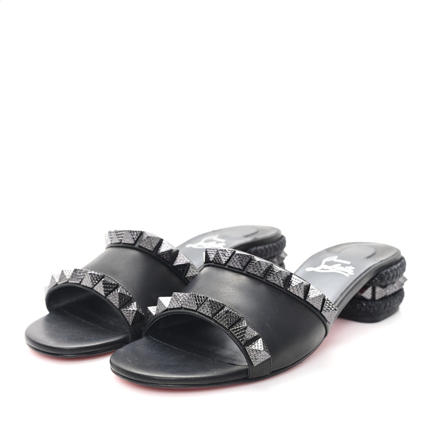 Christian Louboutin Waxed Calfskin Pyramule 30mm Sandals 37 Black 4 of 9