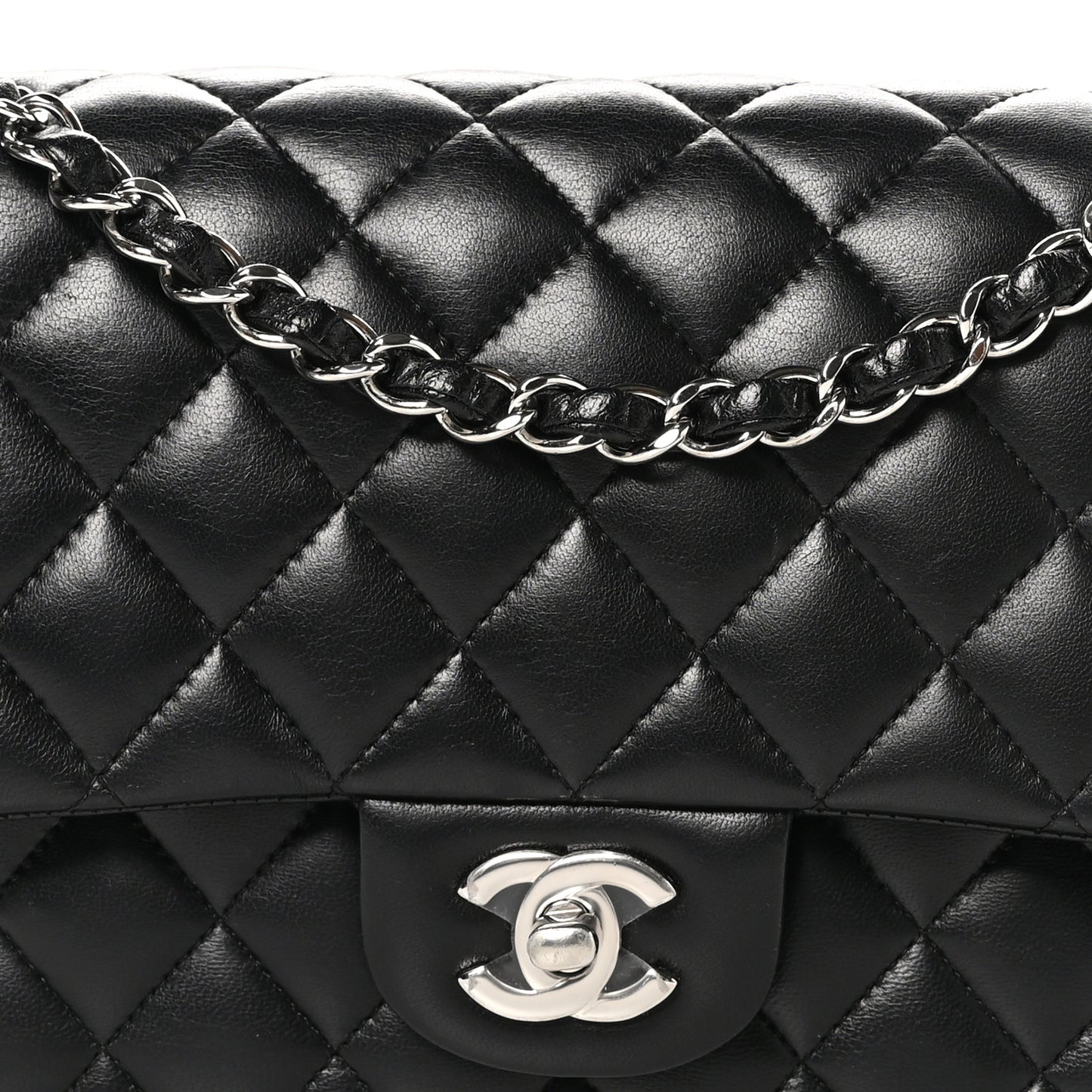Lambskin Quilted Medium Double Flap Black