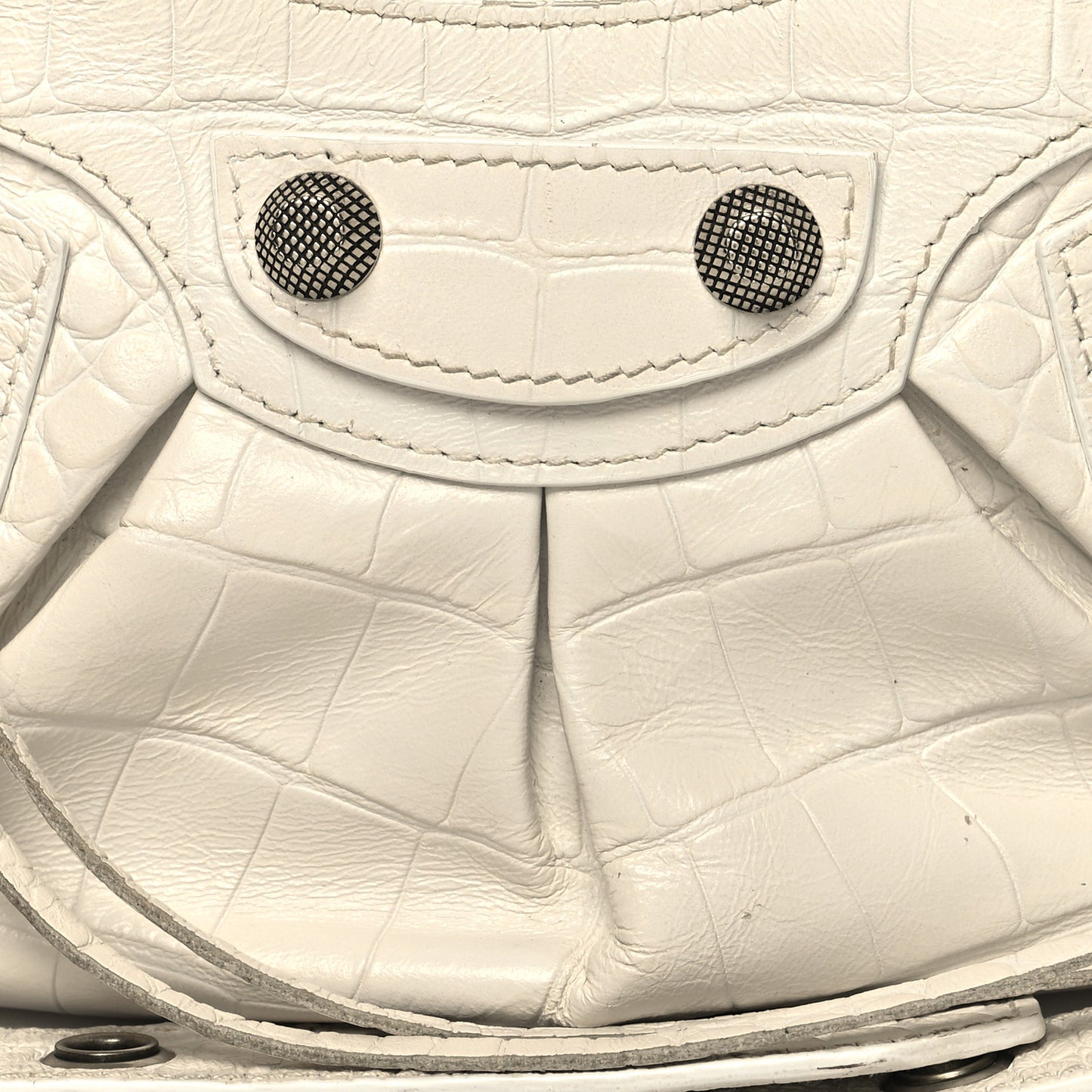 Extra Supple Calfskin Crocodile Embossed Le Cagole Shoulder Bag XS White