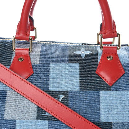 Louis Vuitton Denim Damier Monogram Patchwork Speedy Bandouliere 30 Blue Rouge 8 of 10