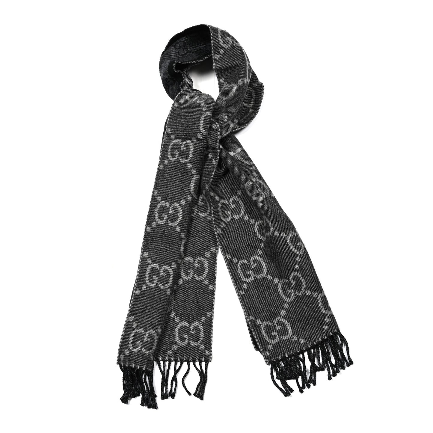 Wool Jacquard GG Monogram Scarf Grey Black