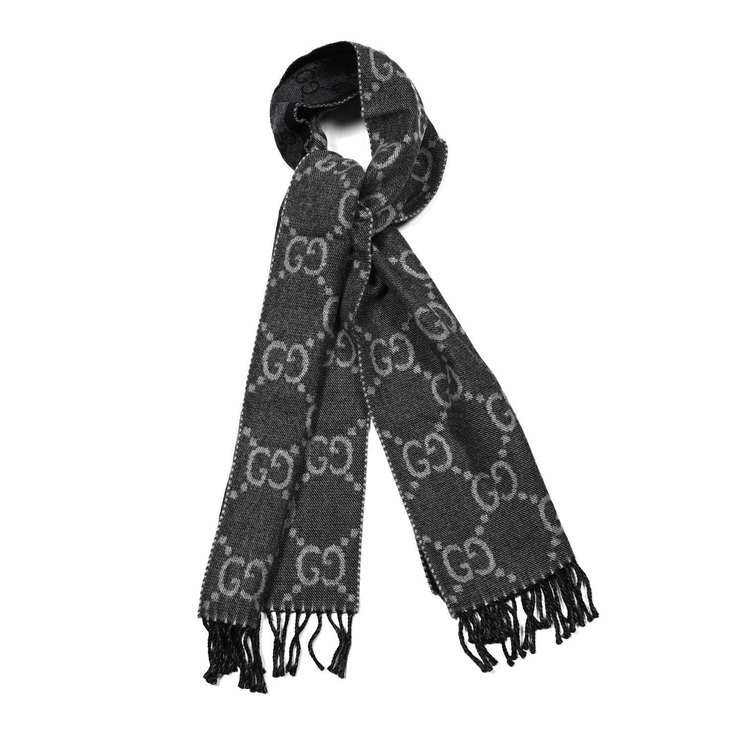 Gucci Wool Jacquard GG Monogram Scarf Grey Black 1 of 5