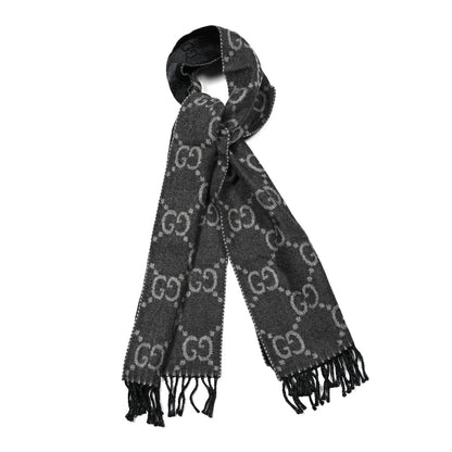Gucci Wool Jacquard GG Monogram Scarf Grey Black 1 of 5