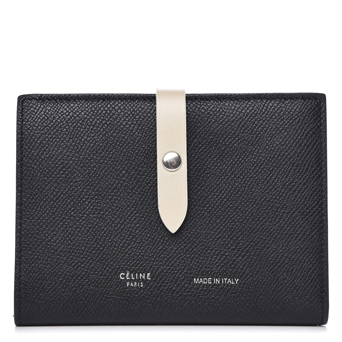 Grained Calfskin Medium Multifunction Strap Wallet Black Chalk