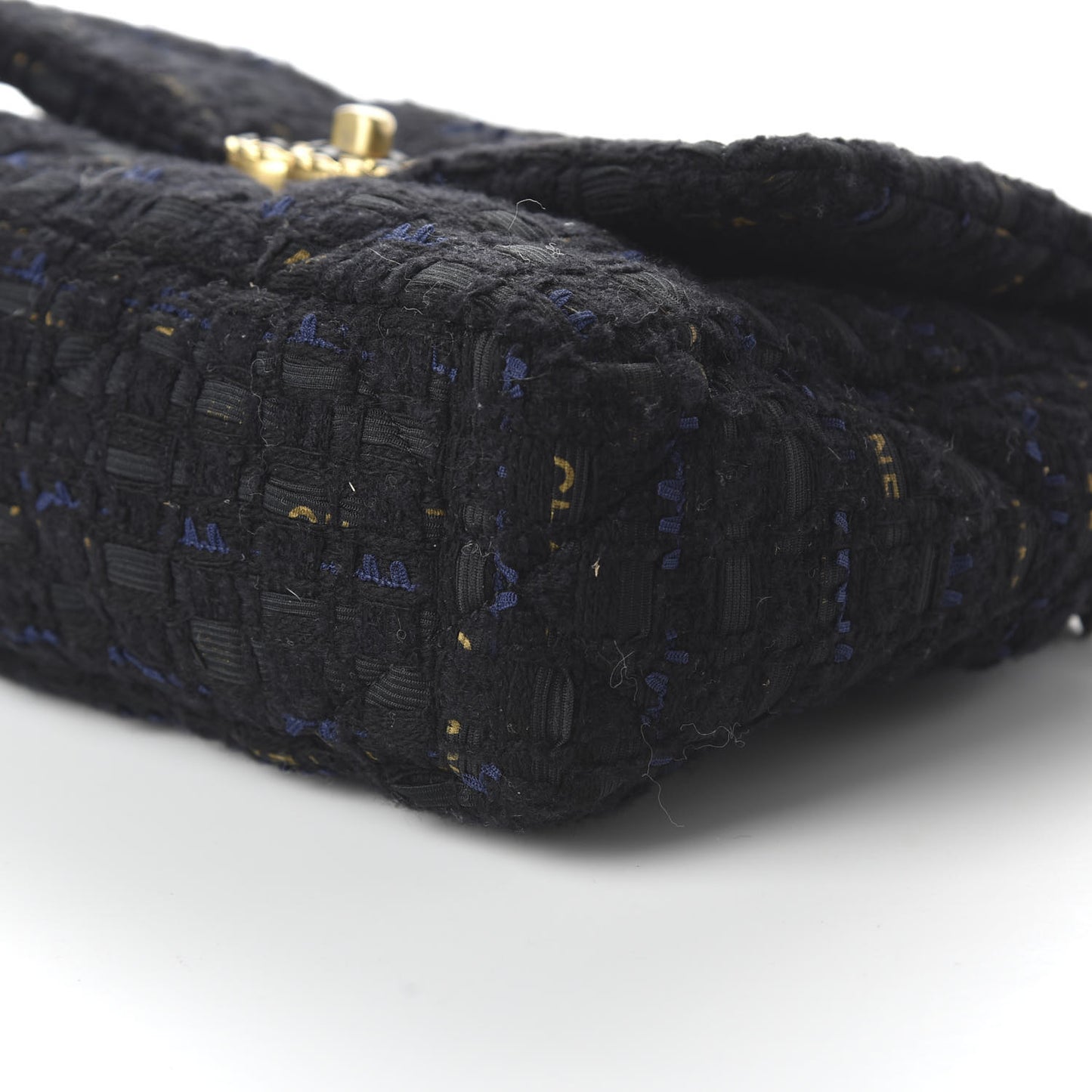 Tweed Quilted Medium 19 Flap Black Navy Gold