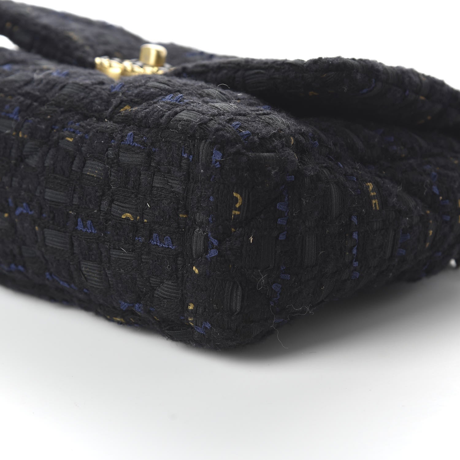 Chanel Tweed Quilted Medium 19 Flap Black Navy Gold 7 of 11