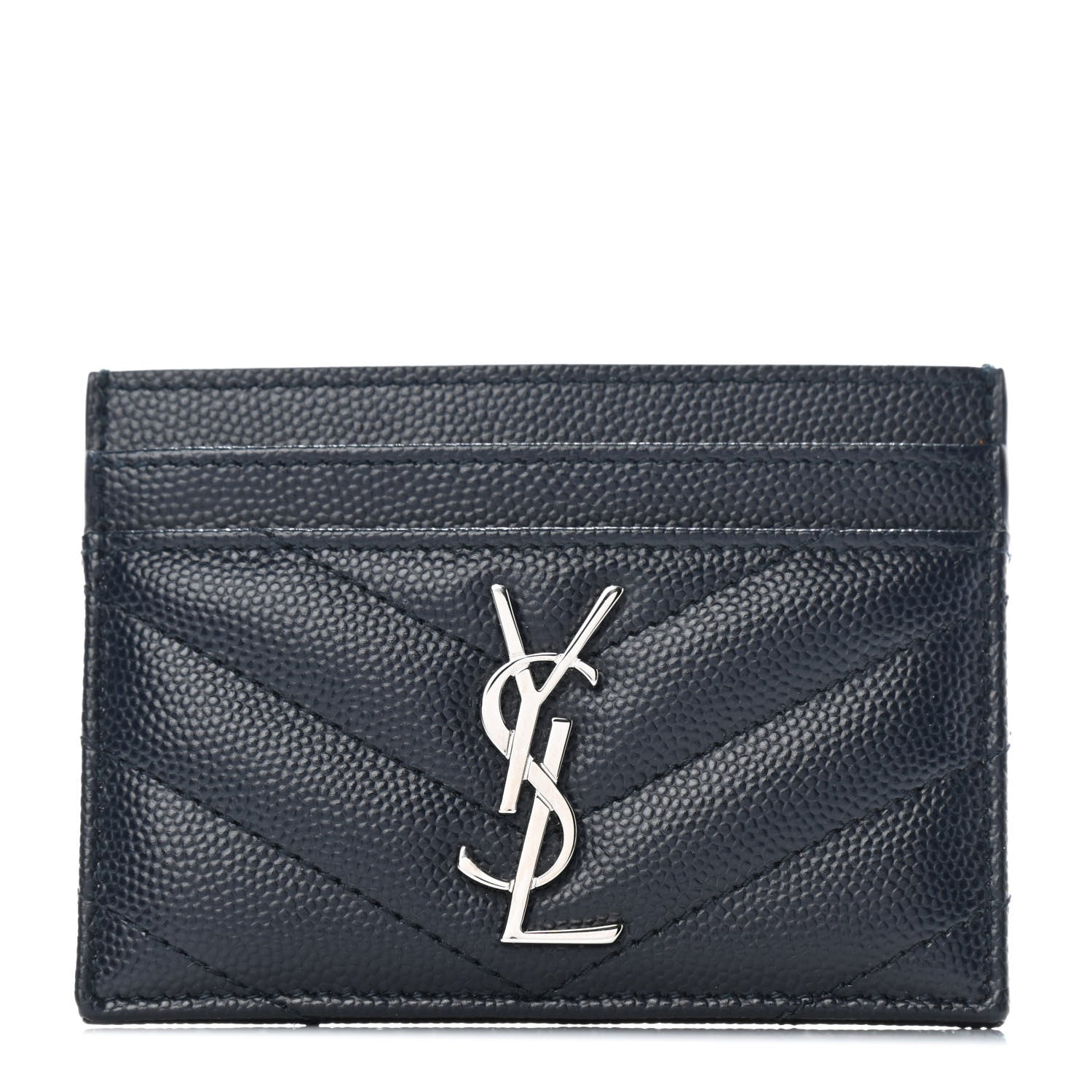 Saint Laurent Grain De Poudre Matelasse Chevron Monogram Credit Card Case Deep Marine 1 of 4
