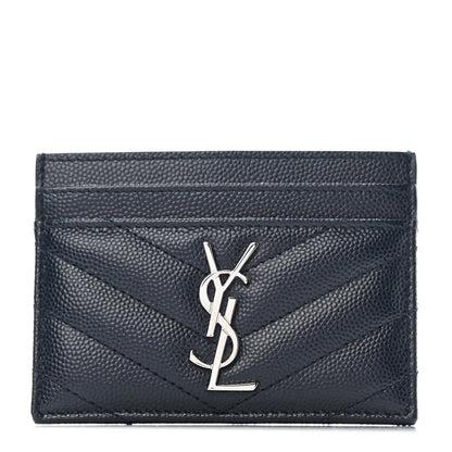 Saint Laurent Grain De Poudre Matelasse Chevron Monogram Credit Card Case Deep Marine 1 of 4