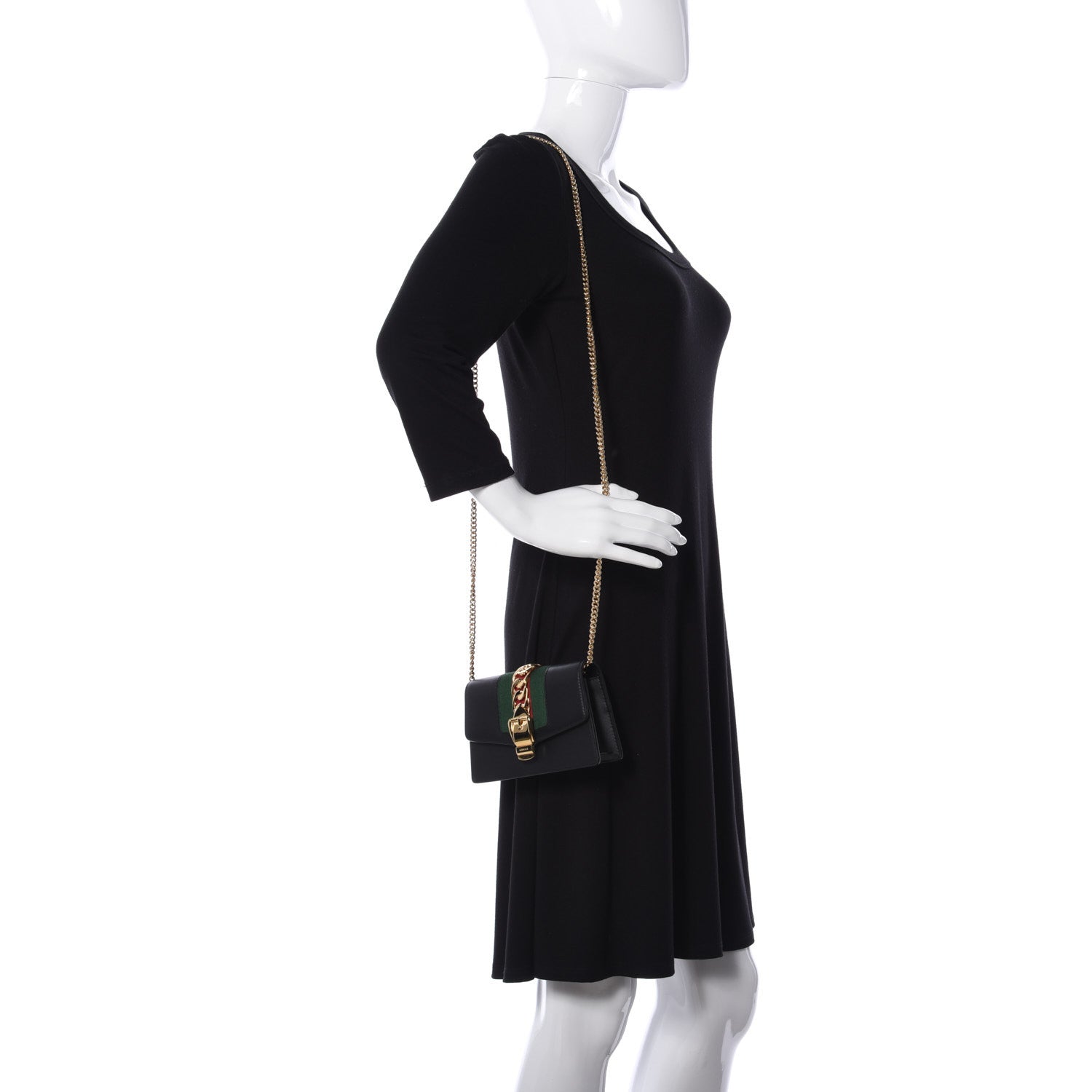 Gucci Calfskin Super Mini Sylvie Chain Shoulder Bag Black 2 of 9