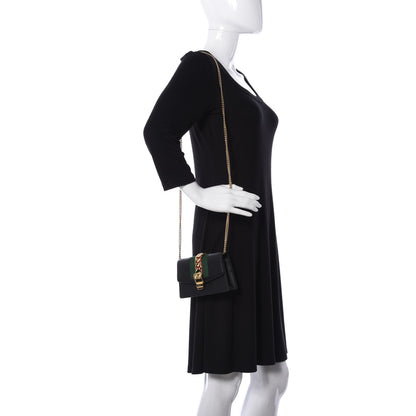 Gucci Calfskin Super Mini Sylvie Chain Shoulder Bag Black 2 of 9