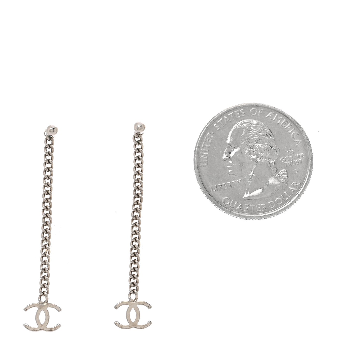 Metal CC Chain Drop Earrings Silver