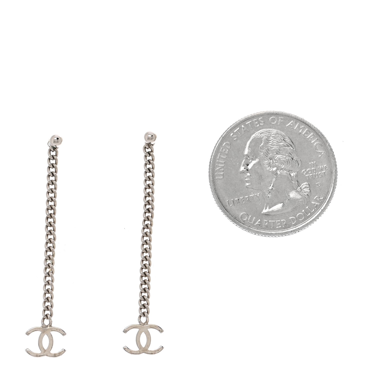 Chanel Metal CC Chain Drop Earrings Silver 2 of 5