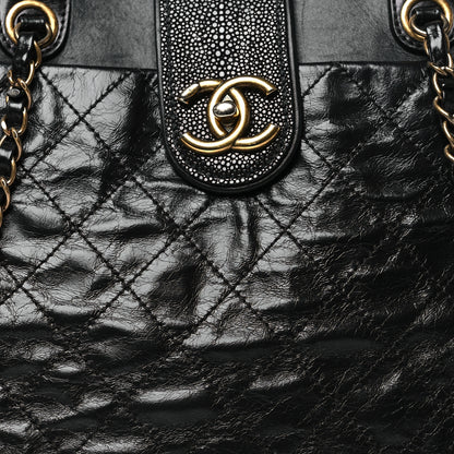Chanel Glazed Calfskin Stingray Large Bindi CC Tote Black 8 of 12