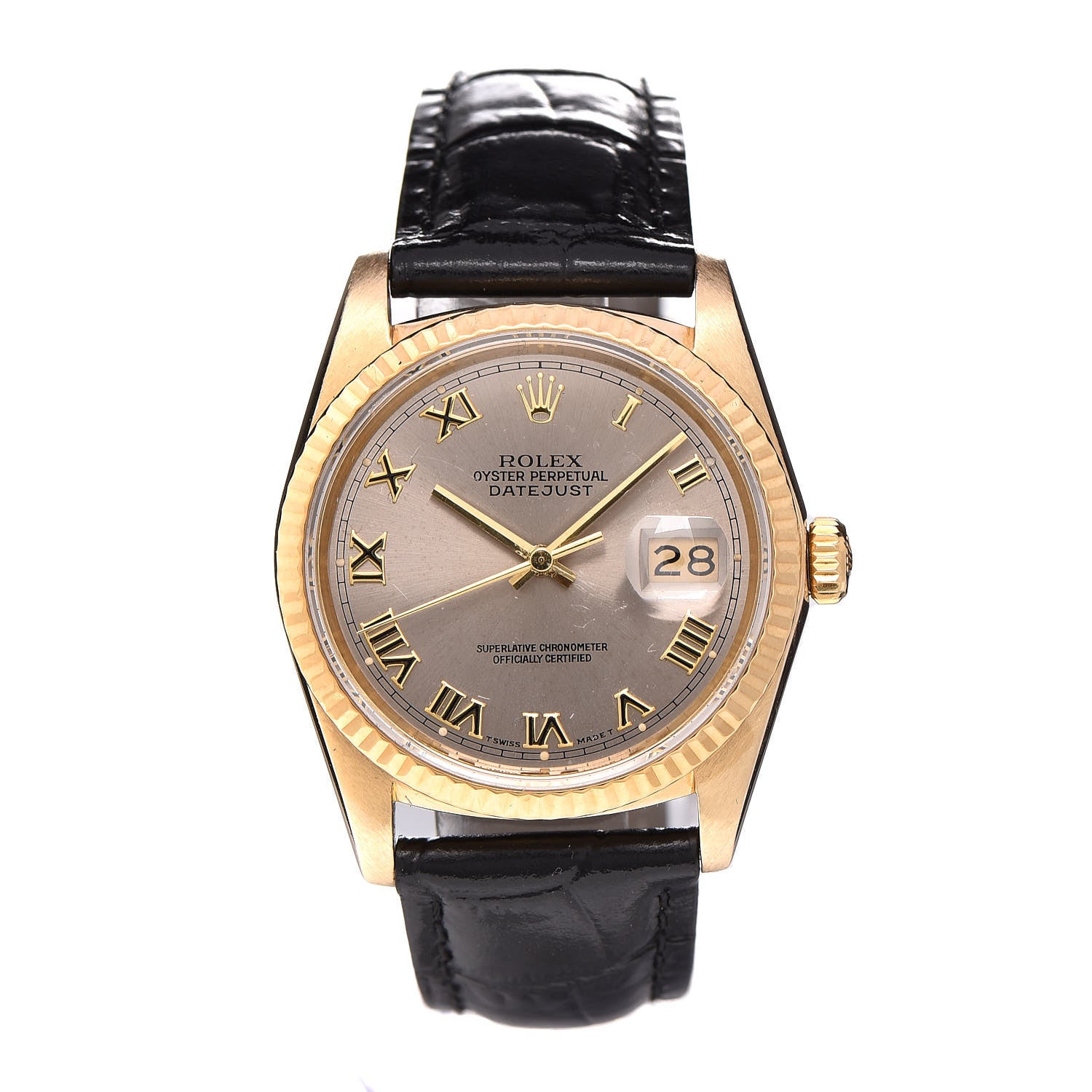 Rolex 18K Yellow Gold Alligator 36mm Oyster Perpetual Datejust Watch Champagne 16018 1 of 8