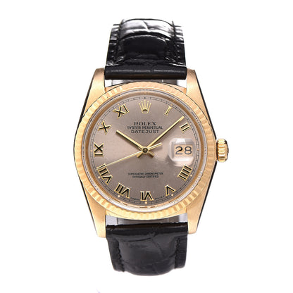 Rolex 18K Yellow Gold Alligator 36mm Oyster Perpetual Datejust Watch Champagne 16018 1 of 8