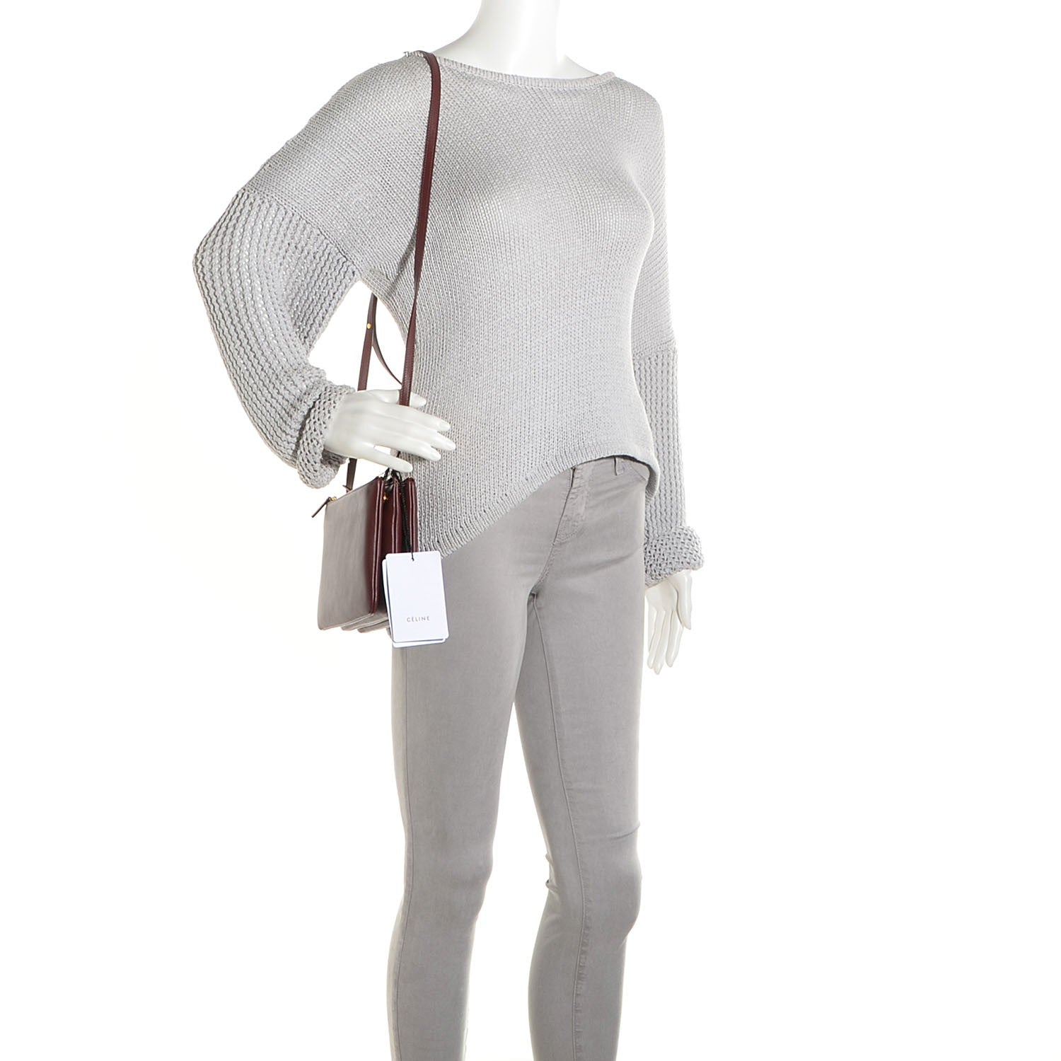 Celine Lambskin Small Trio Crossbody Bag Burgundy 2 of 7