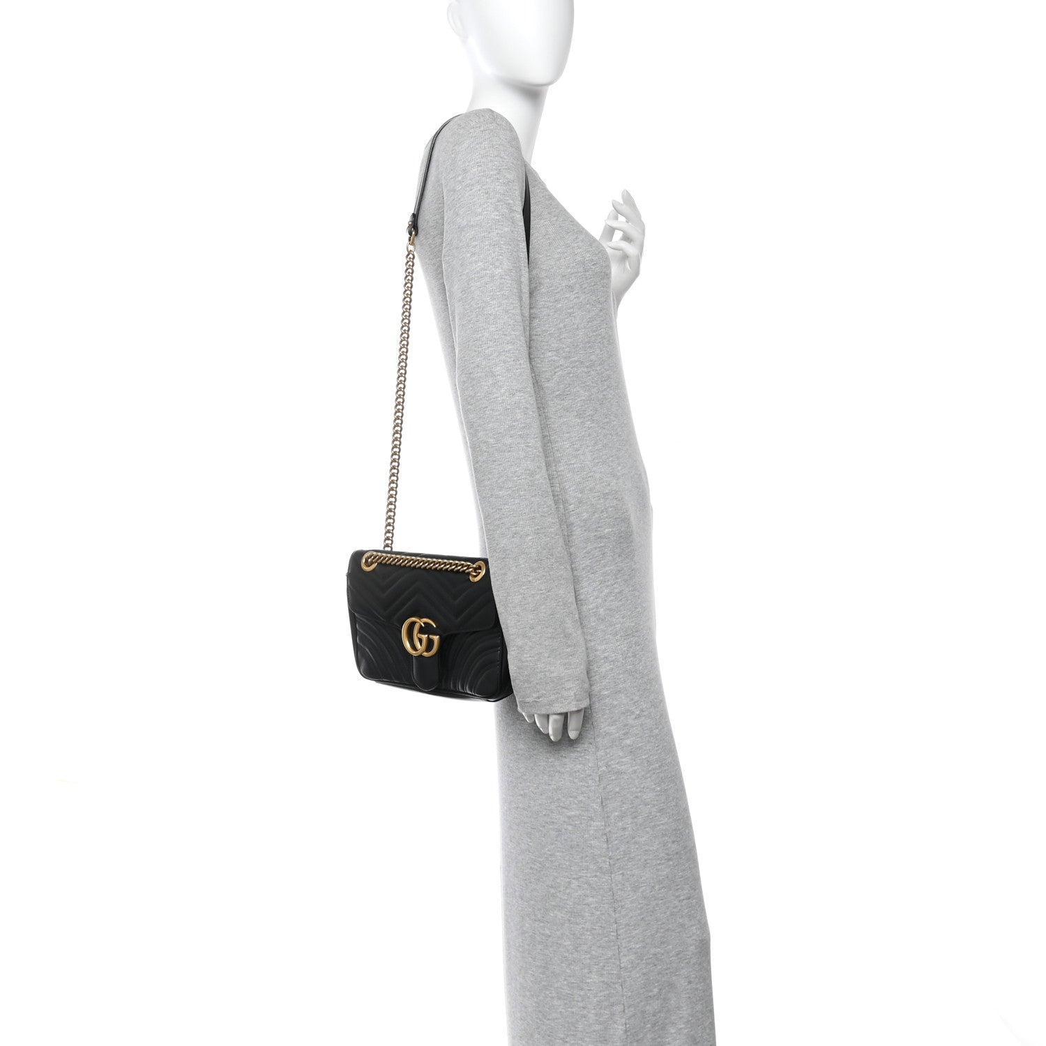 Gucci Calfskin Matelasse Small GG Marmont Shoulder Bag Black 3 of 18