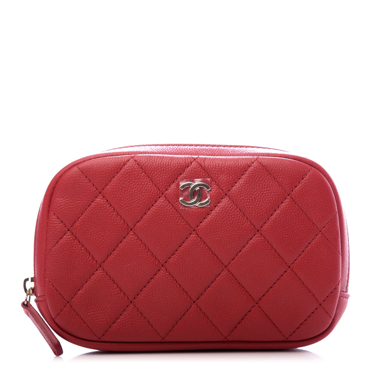 Caviar Quilted Small Curvy Pouch Cosmetic Case Dark Red