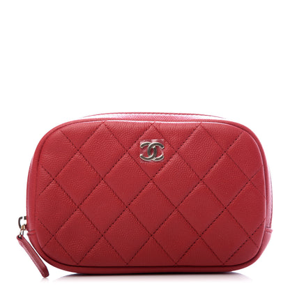 Chanel Caviar Quilted Small Curvy Pouch Cosmetic Case Dark Red 1 of 8