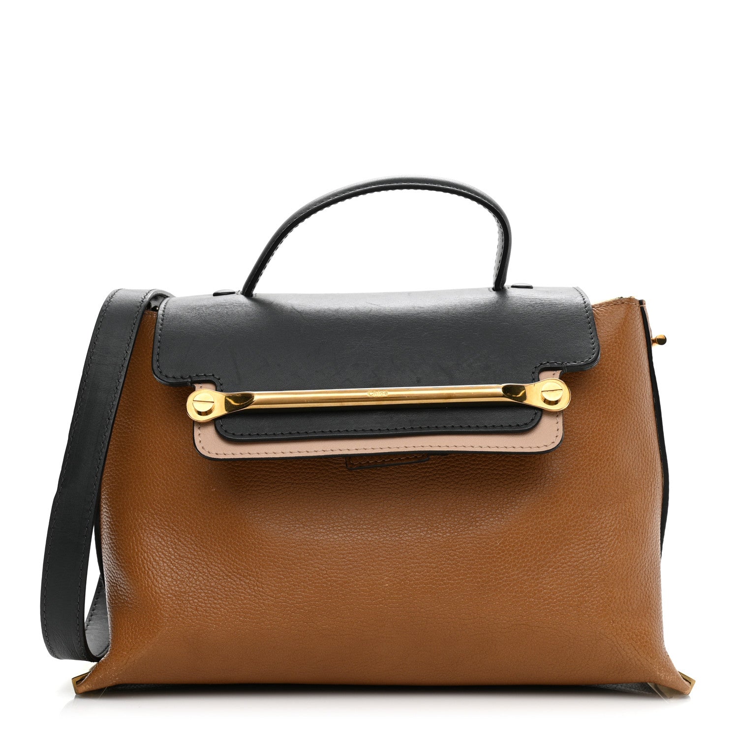 Chloe Calfskin Medium Clare Top Handle Bag Tan Black 1 of 21