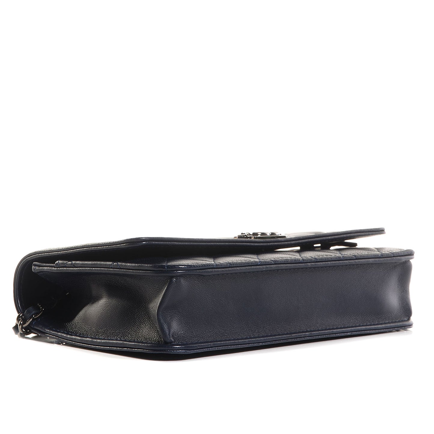 Lambskin Quilted Boy Wallet On Chain WOC Navy