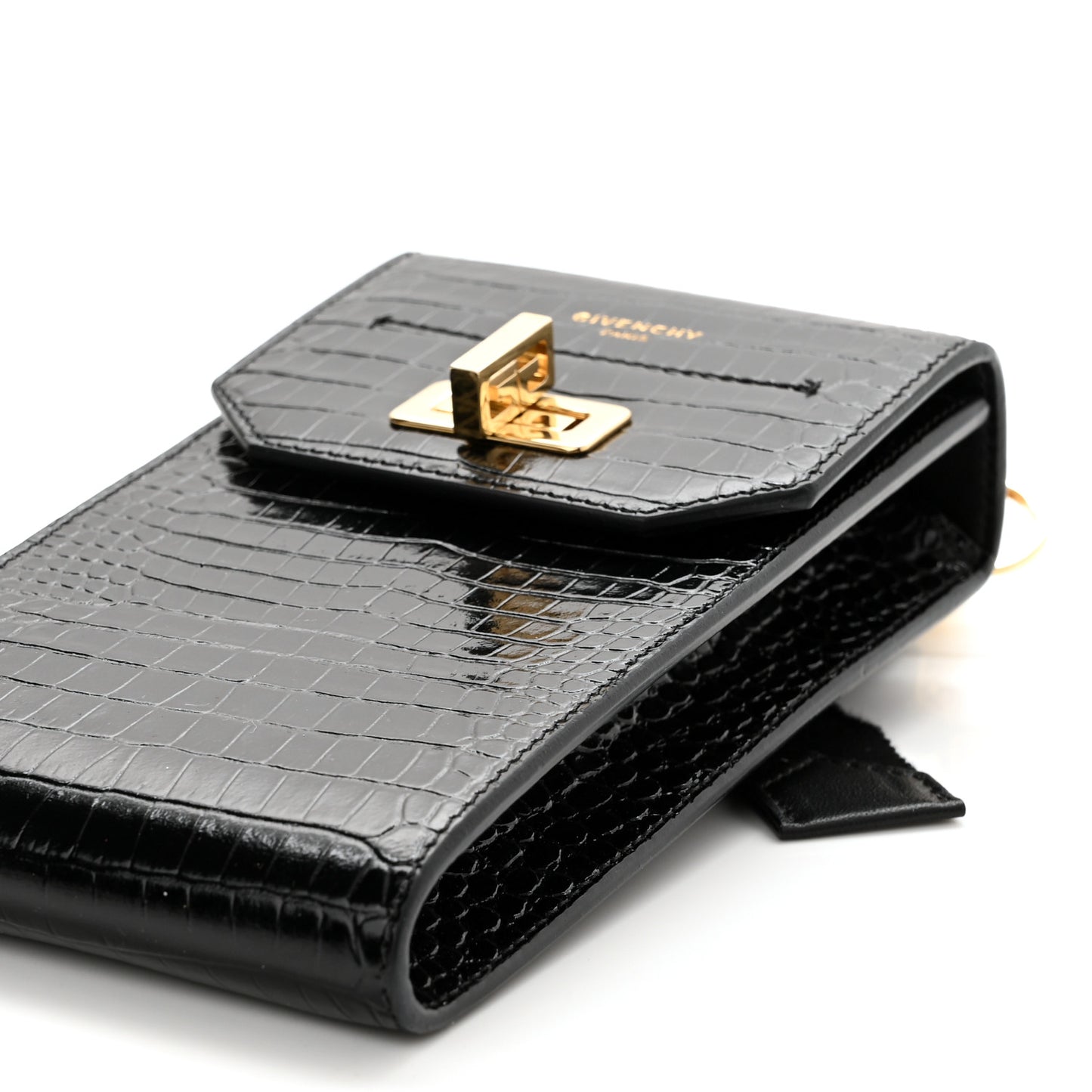 Calfskin Crocodile Embossed Mini Phone Crossbody Bag Black
