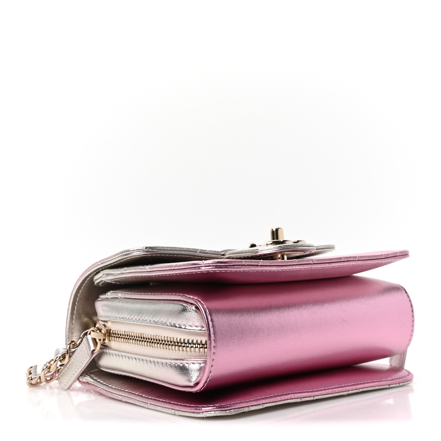 Chanel Metallic Lambskin Like A Wallet Flap Golden Pink 4 of 10