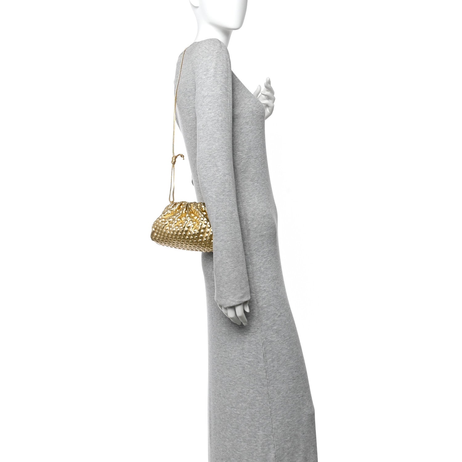 Bottega Veneta Metallic Fabric Bubble Wrap The Mini Pouch Gold 2 of 9