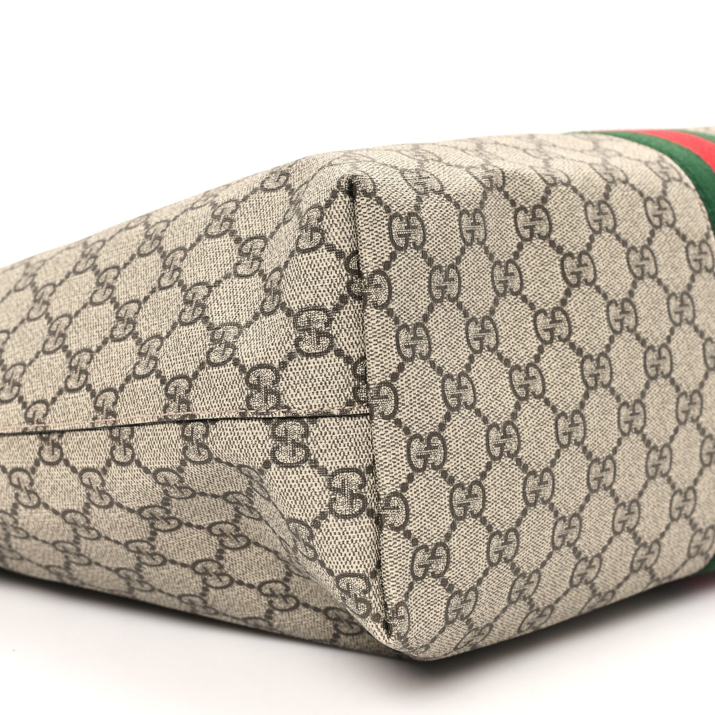 GG Supreme Monogram Textured Calfskin Web Medium Ophidia Shopping Tote Beige Ebony New Acero