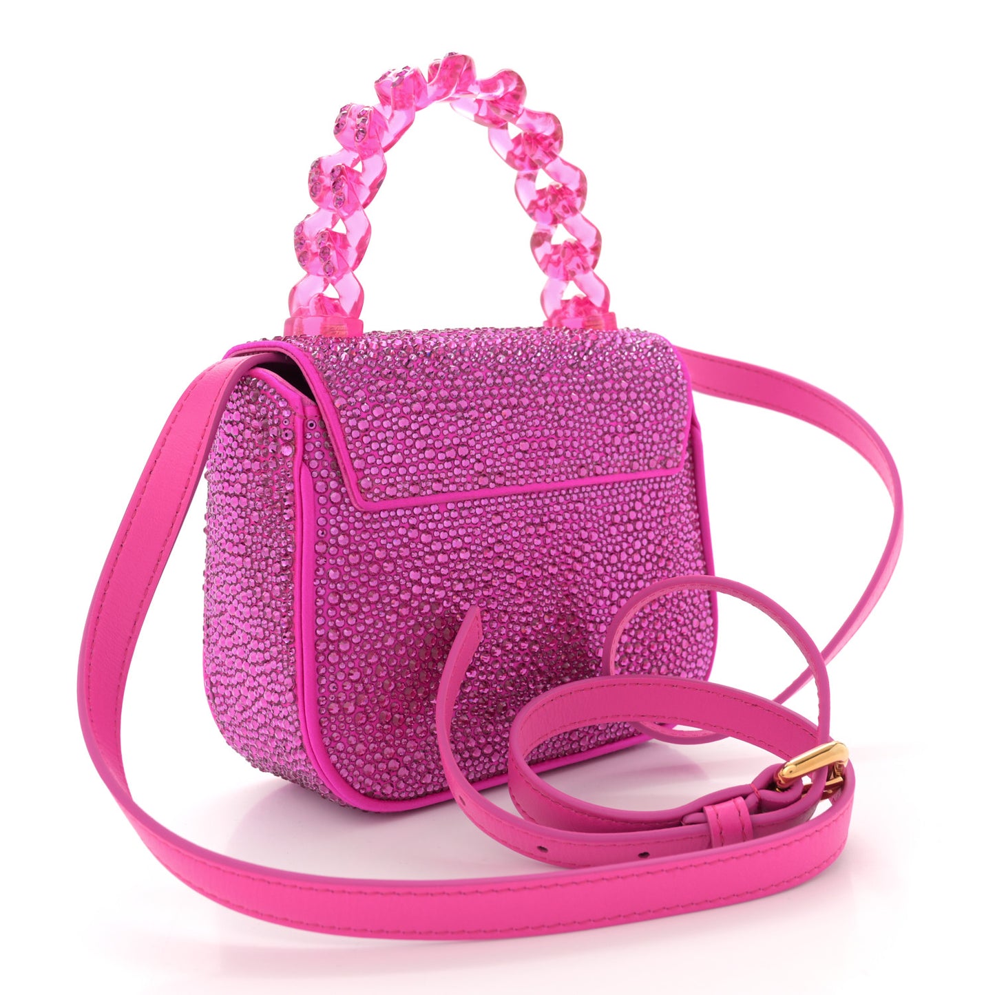 Satin Crystal Studded Mini La Medusa Bag Fuxia