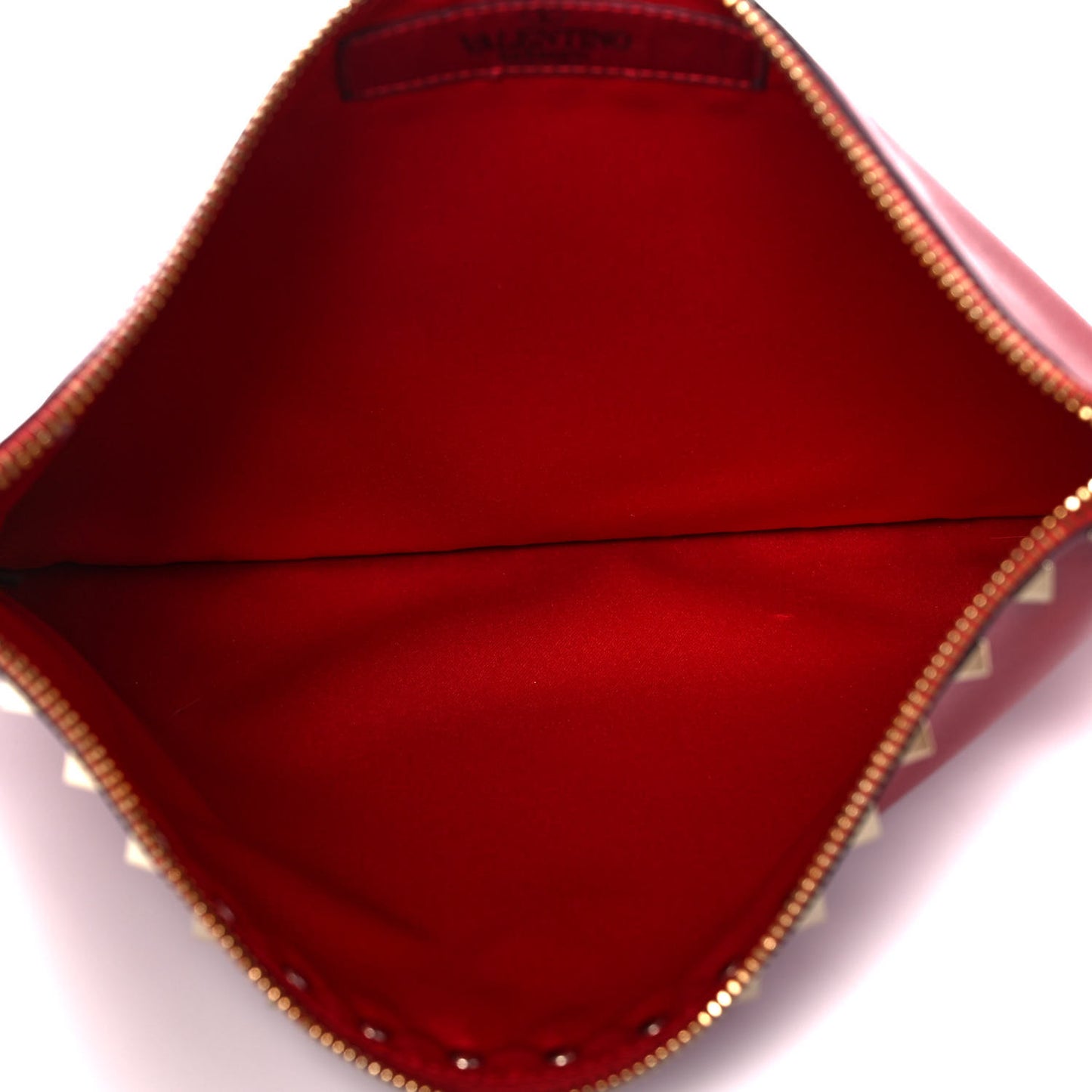 Vitello Large Rockstud Zip Pouch Red