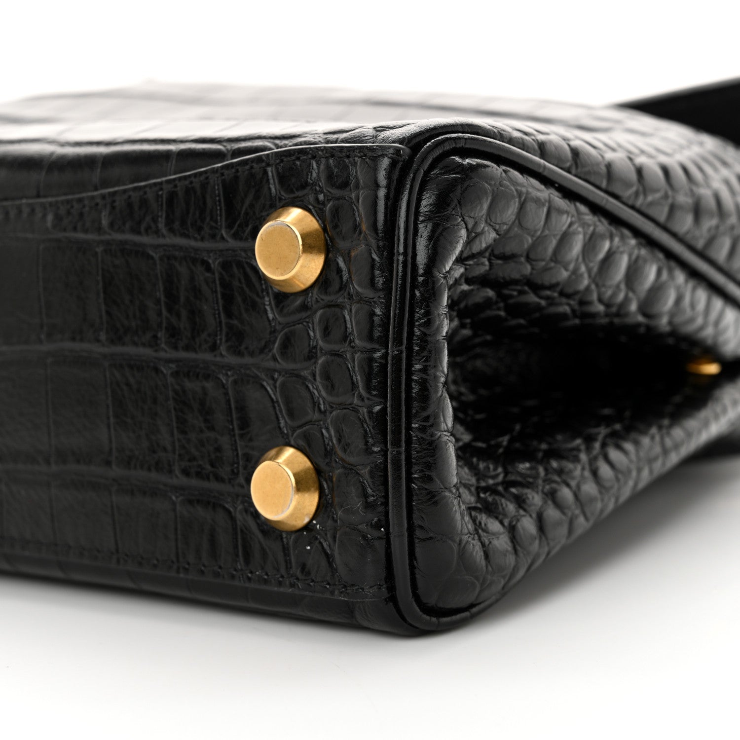 Balenciaga Shiny Calfskin Crocodile Embossed Mini Rodeo Top Handle Handbag Black 9 of 10