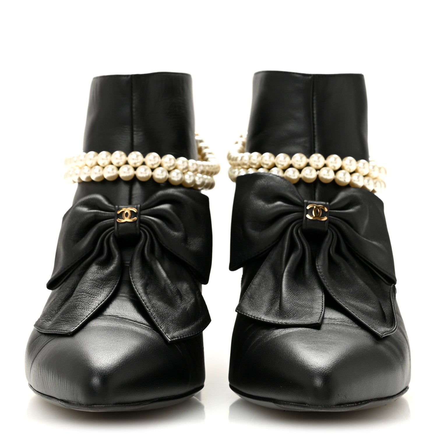 Chanel Lambskin Pearl Bow Short Boots 40 Black 40 Black 3 of 10