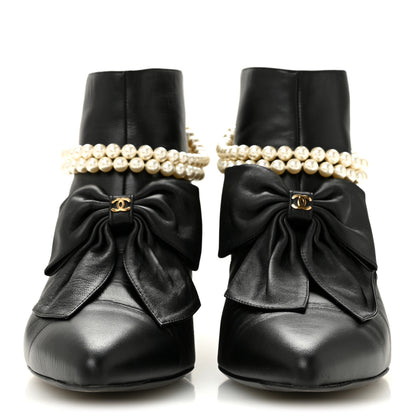 Chanel Lambskin Pearl Bow Short Boots 40 Black 40 Black 3 of 10