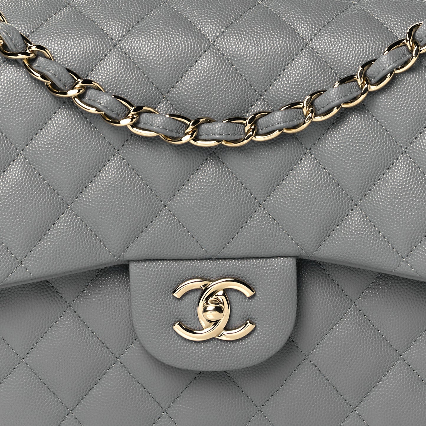 Caviar Quilted Jumbo Double Flap Grey