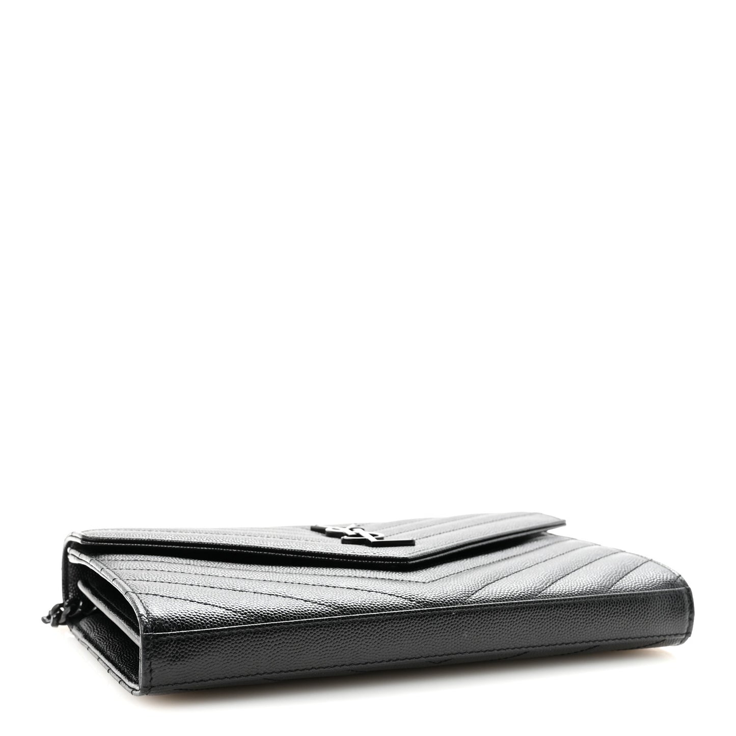 Grain De Poudre Matelasse Chevron Monogram Monochrome Chain Wallet Black