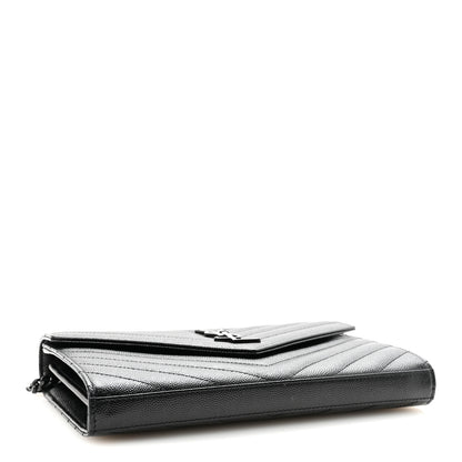 Saint Laurent Grain De Poudre Matelasse Chevron Monogram Monochrome Chain Wallet Black 4 of 10