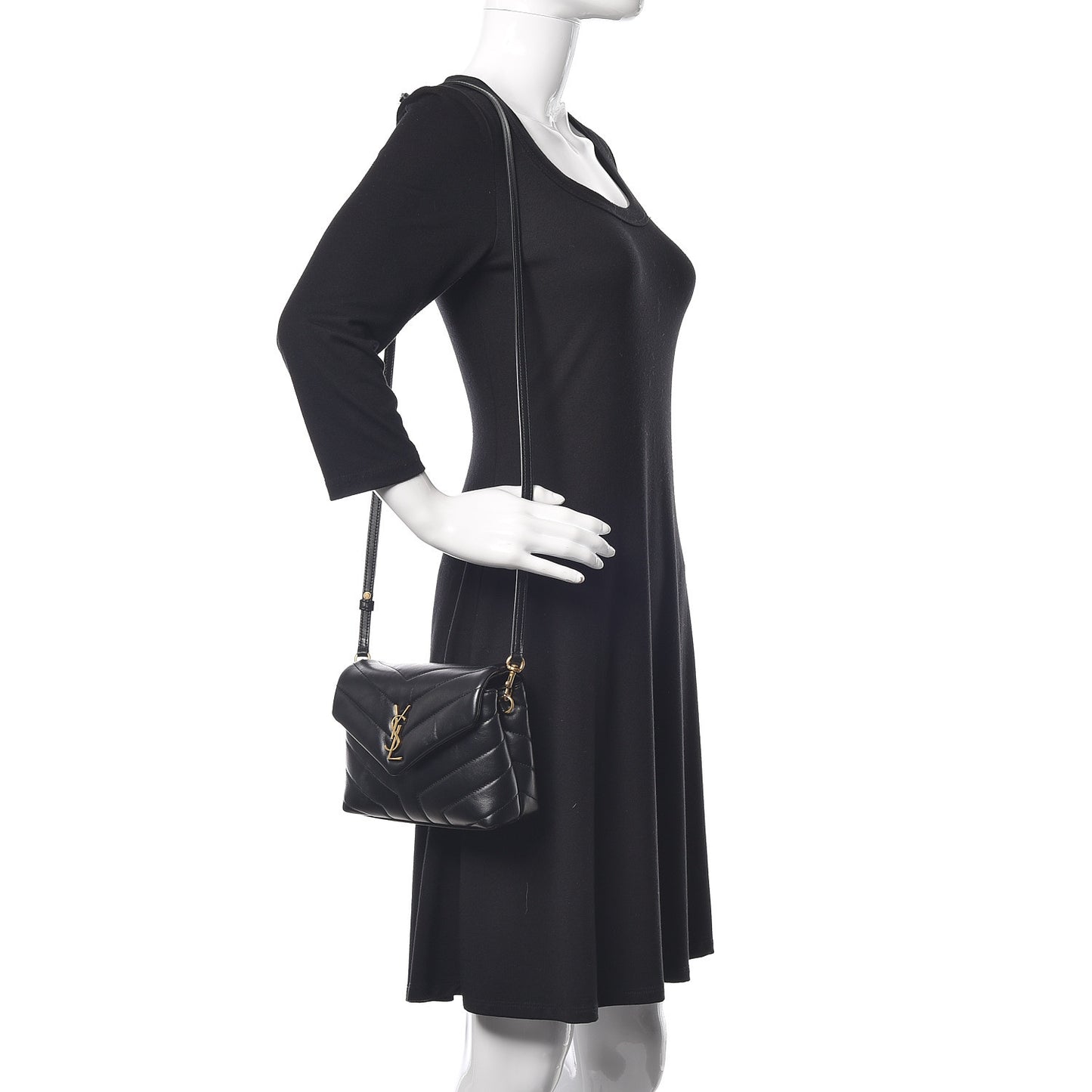 Calfskin Y Quilted Monogram Toy Loulou Crossbody Bag Black