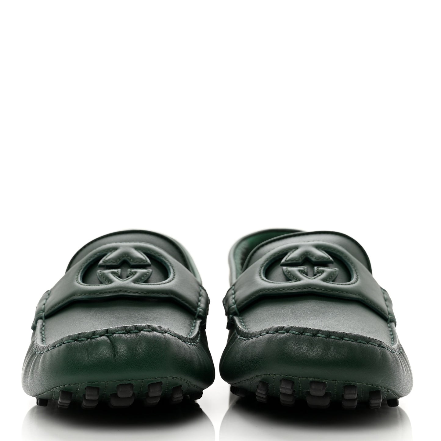 Soft Clove Calfskin Monochrome Mens Interlocking G Driver Loafers 9.5 Vintage Green