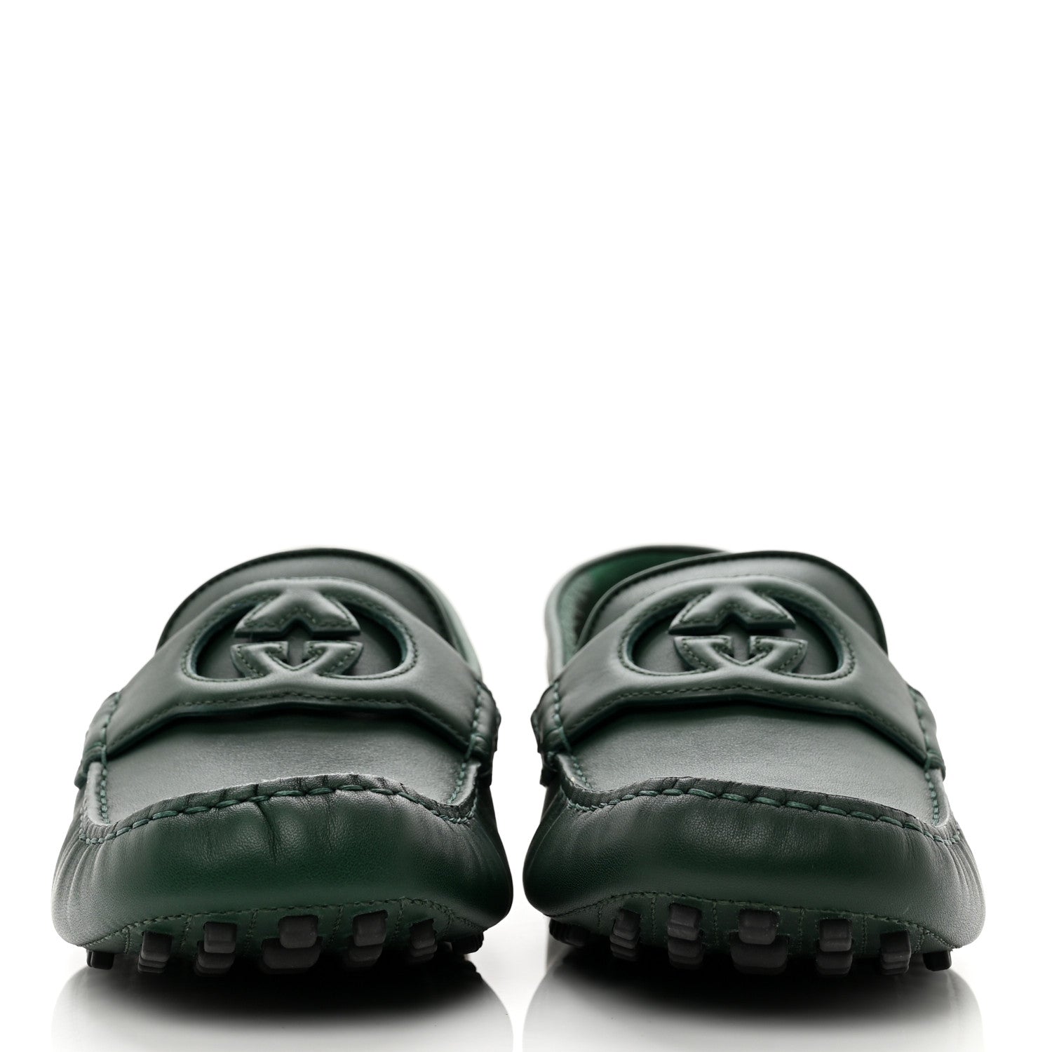 Gucci Soft Clove Calfskin Monochrome Mens Interlocking G Driver Loafers 9.5 Vintage Green 2 of 9