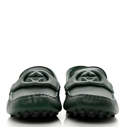 Gucci Soft Clove Calfskin Monochrome Mens Interlocking G Driver Loafers 9.5 Vintage Green 2 of 9