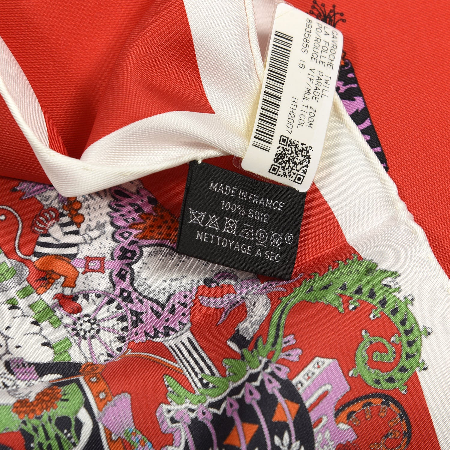 Hermes Silk La Folle Parade Zoom Pocket Square Rouge Vif Multicolor 4 of 4
