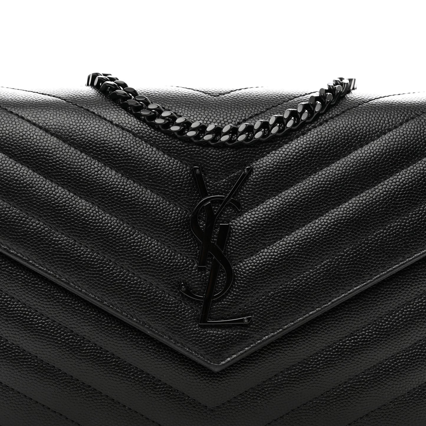 Grain De Poudre Matelasse Chevron Monogram Monochrome Chain Wallet Black