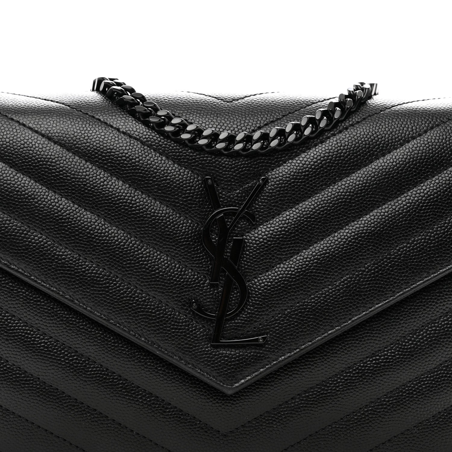 Saint Laurent Grain De Poudre Matelasse Chevron Monogram Monochrome Chain Wallet Black 8 of 11