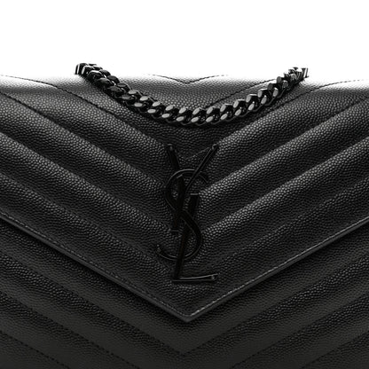 Saint Laurent Grain De Poudre Matelasse Chevron Monogram Monochrome Chain Wallet Black 8 of 11