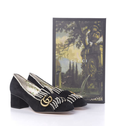 Gucci Kid Scamosciato Crystal GG Marmont Fringe 50mm Loafer Pumps 37.5 Black 12 of 12