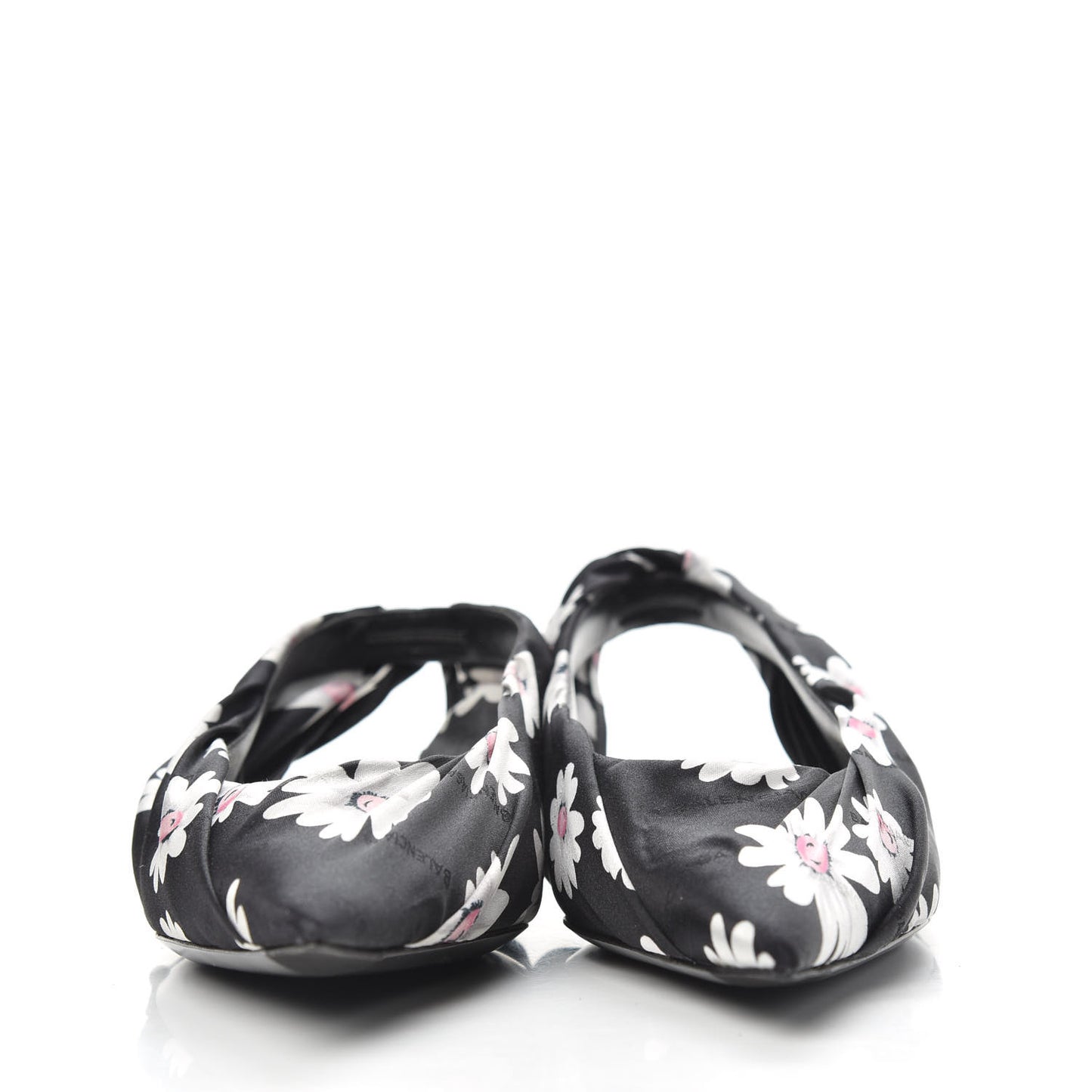 Satin Floral Print Knife Pointy Toe Slingback Flats 36.5 Black